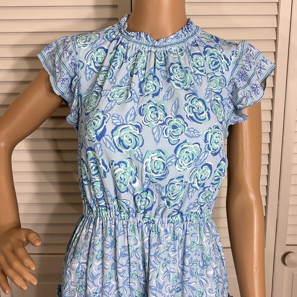 Sail to Sable Floral Mini Ruffled Blue Dress XS - Picture 2 of 13